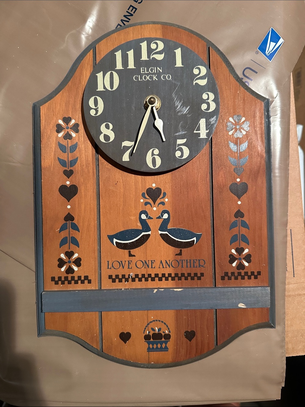 Rustic Wooden Wall Clock - Brown and Blue